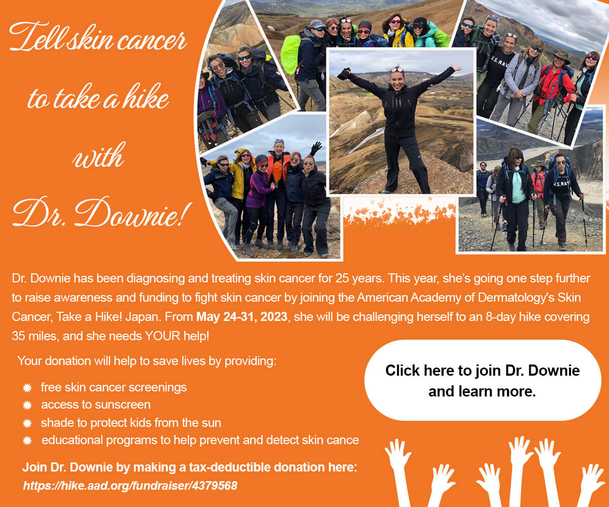 Tell skin cancer to take a hike with Dr. Downie! - AAD fundraiser project banner